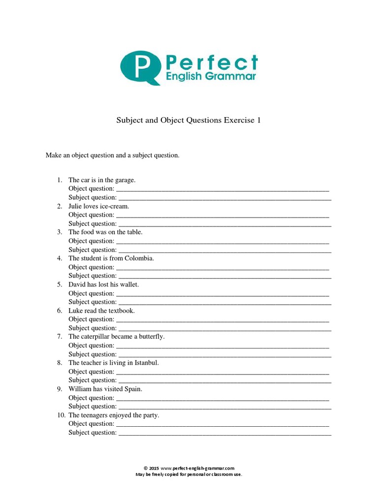 Subject And Object Questions 1 Pdf