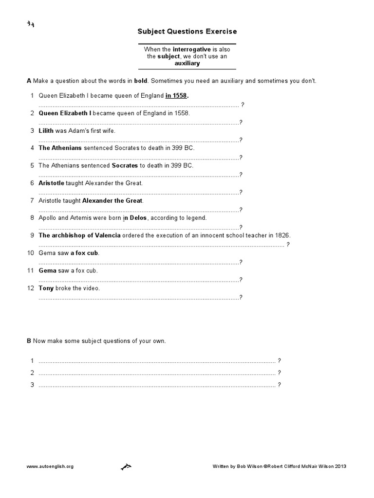 Subject and Object Questions 3 PDF | PDF