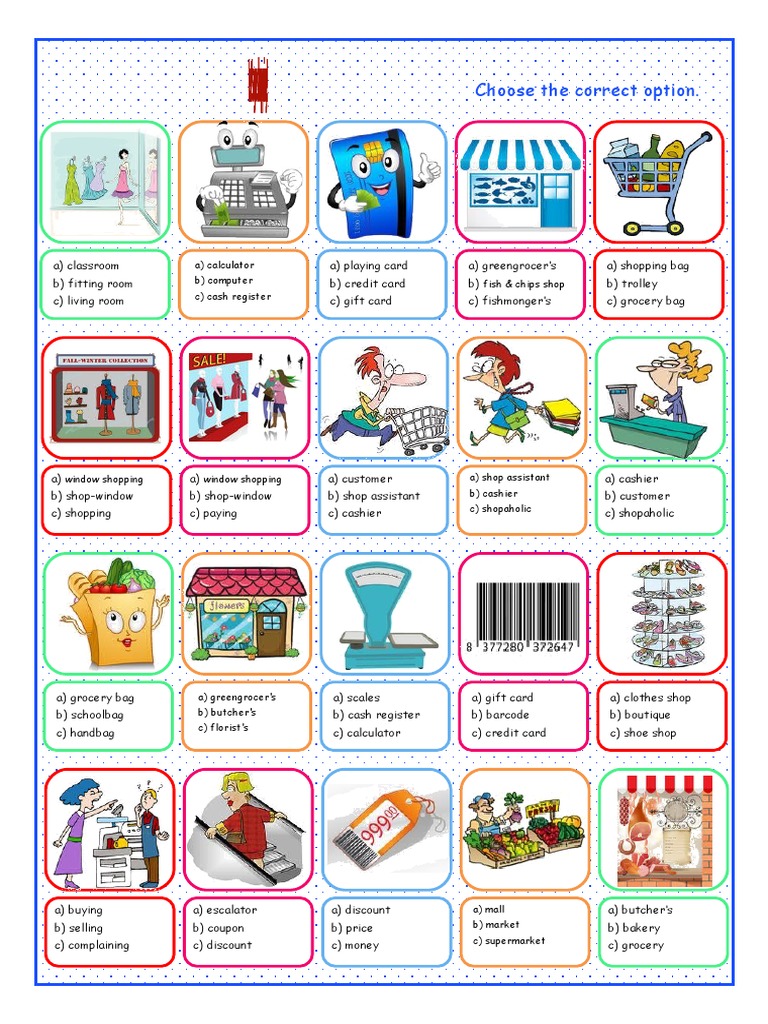 Shopping Vocabulary Quiz Options | PDF