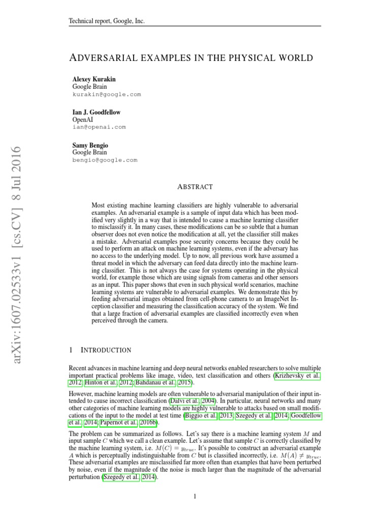 Adversarial Examples In The Physical World – LMXF