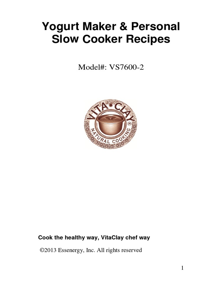 VitaClay Mini Slow Cooker and Yogurt Maker Recipes PDF Curry Yogurt