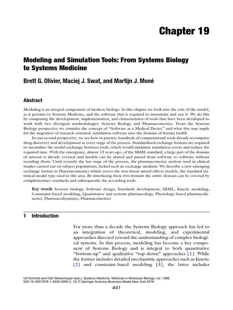 Methods in Molecular Biology Systems Medicine Volume 1386 Modeling