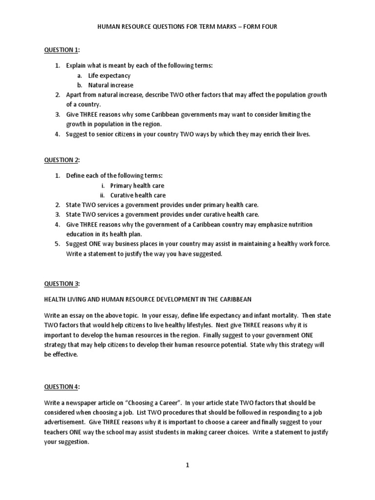 Human Resources Exercises SOCIAL STUDIES | PDF | Life Expectancy ...