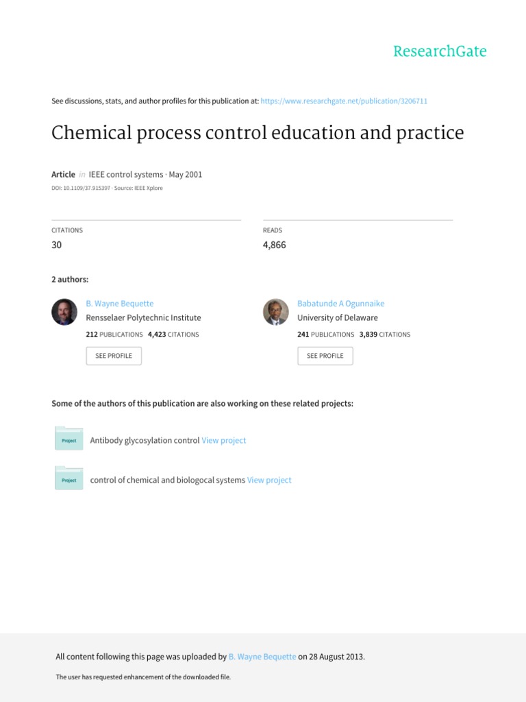 Chemical Process Control Education and Practice: IEEE Control Systems ...