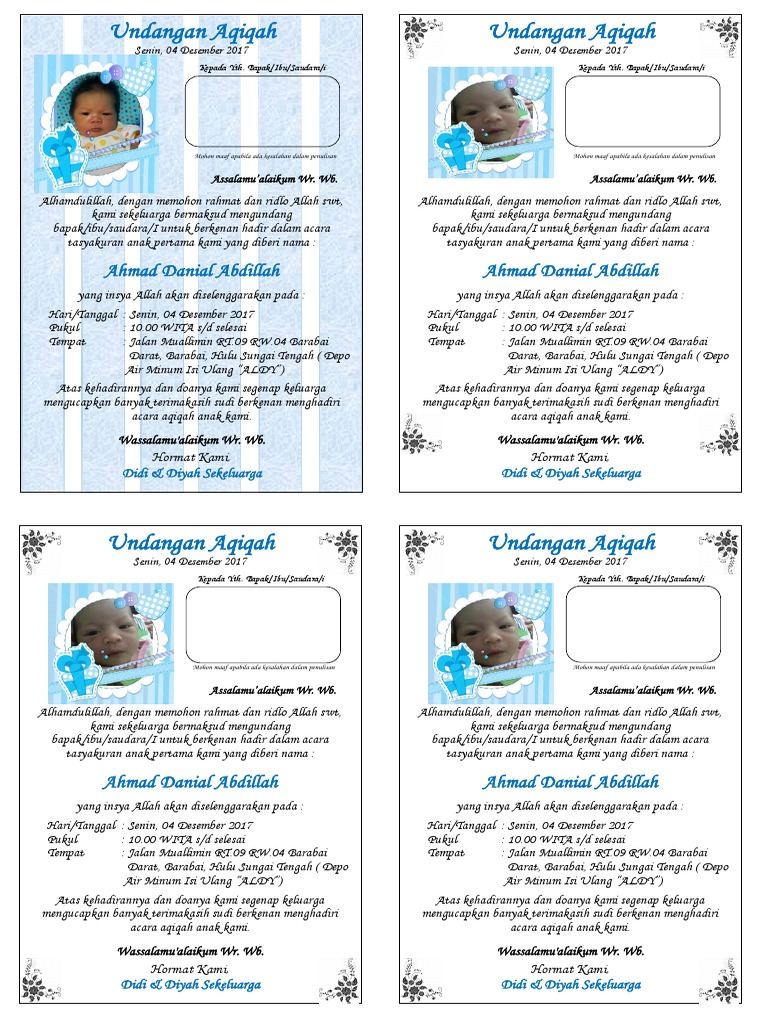 810 Koleksi Contoh Undangan Aqiqah Bayi Terbaru