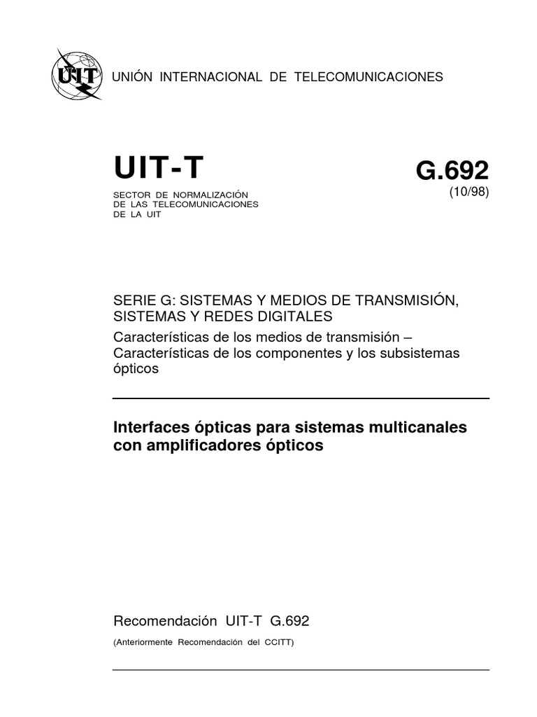 Interfaces Ópticas G.692 para Sistemas Multicanales | PDF | Electrónica ...