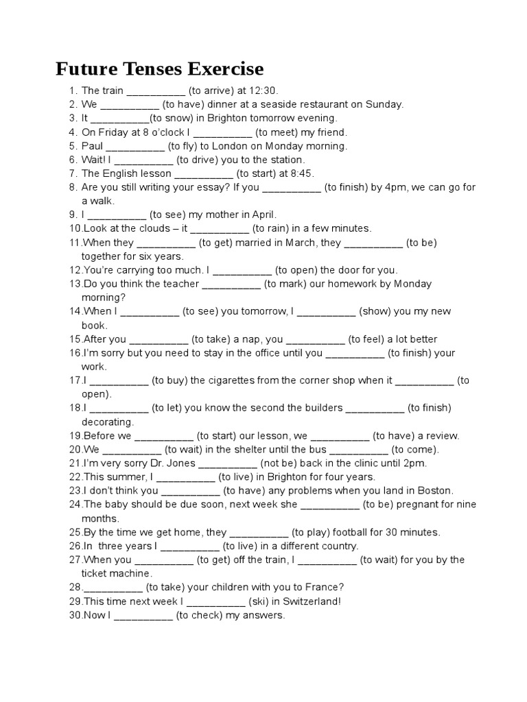 Future Tenses Exercises With Answers