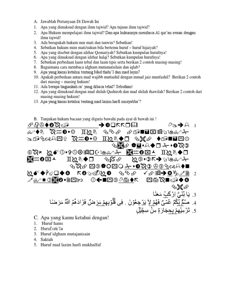 23+ Soal Dan Kunci Jawaban Tajwid PNG
