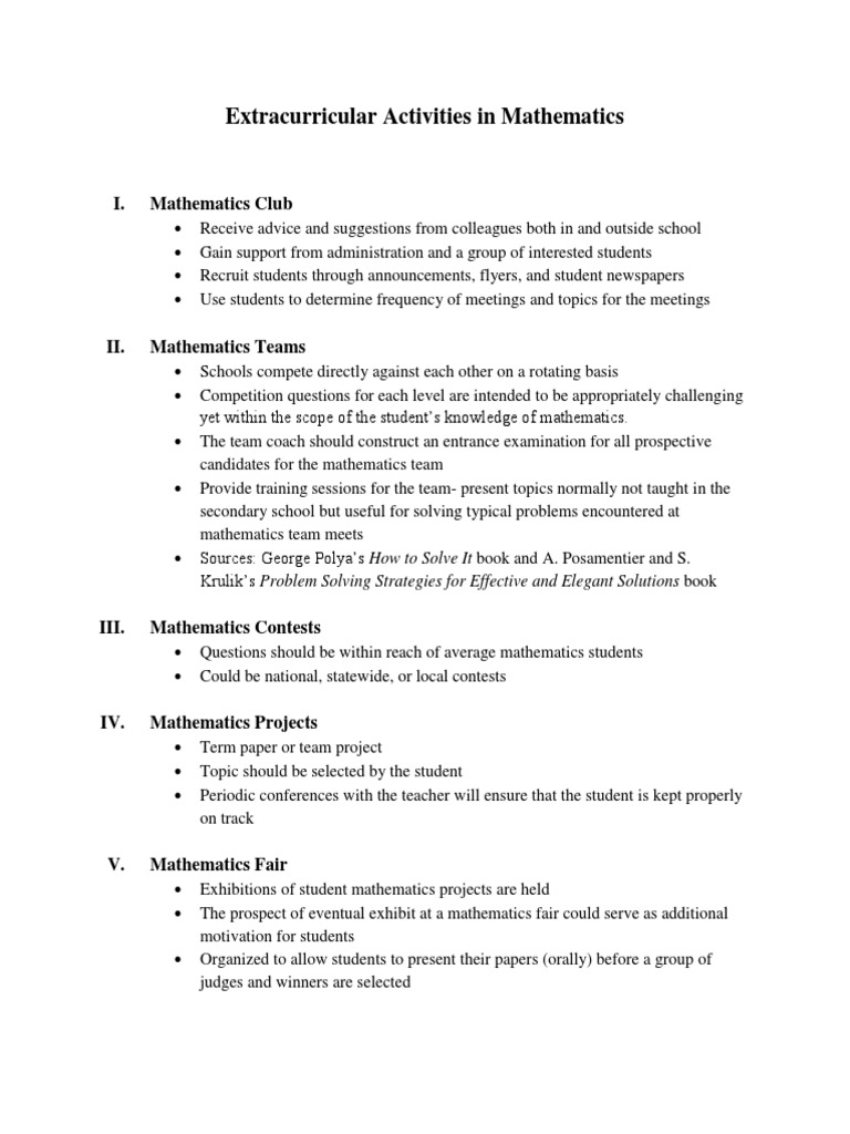 Extracurricular Activities in Mathematics | PDF | Teaching Mathematics ...