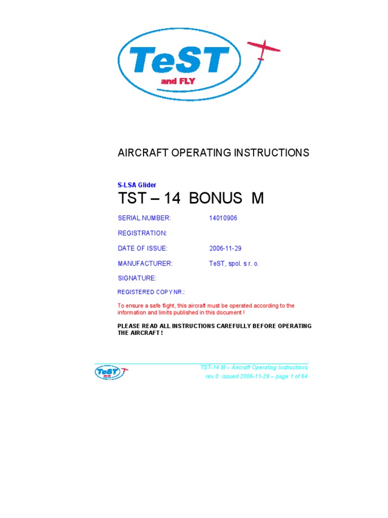 TST-14 M Aircraft Manual LSA Rev.0.74 | PDF | Takeoff | Stall (Fluid ...