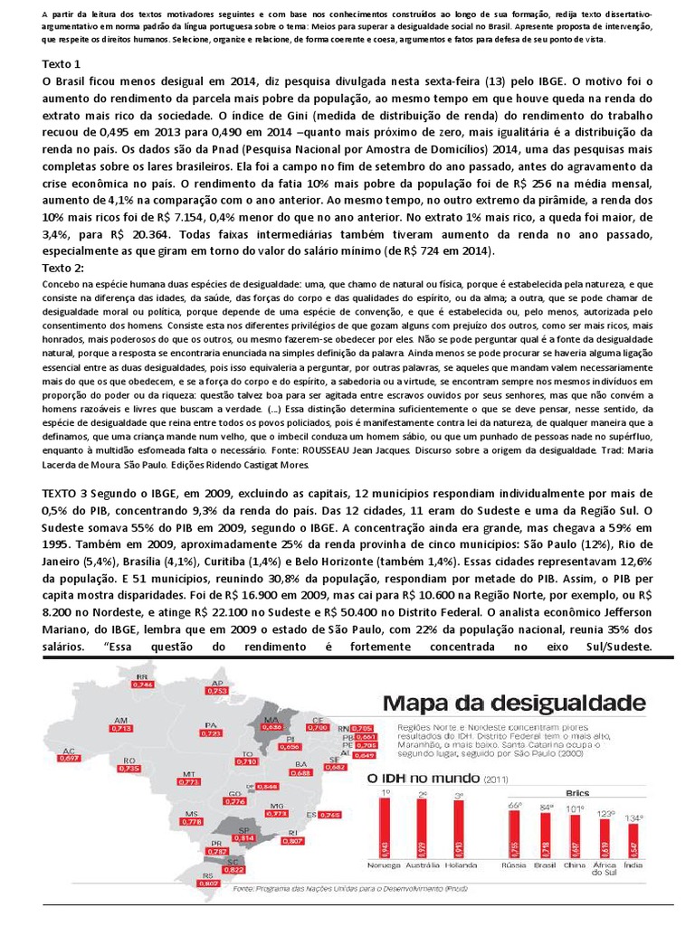 Redação Desigualdade social | Desigualdade Econômica | Classe e ...