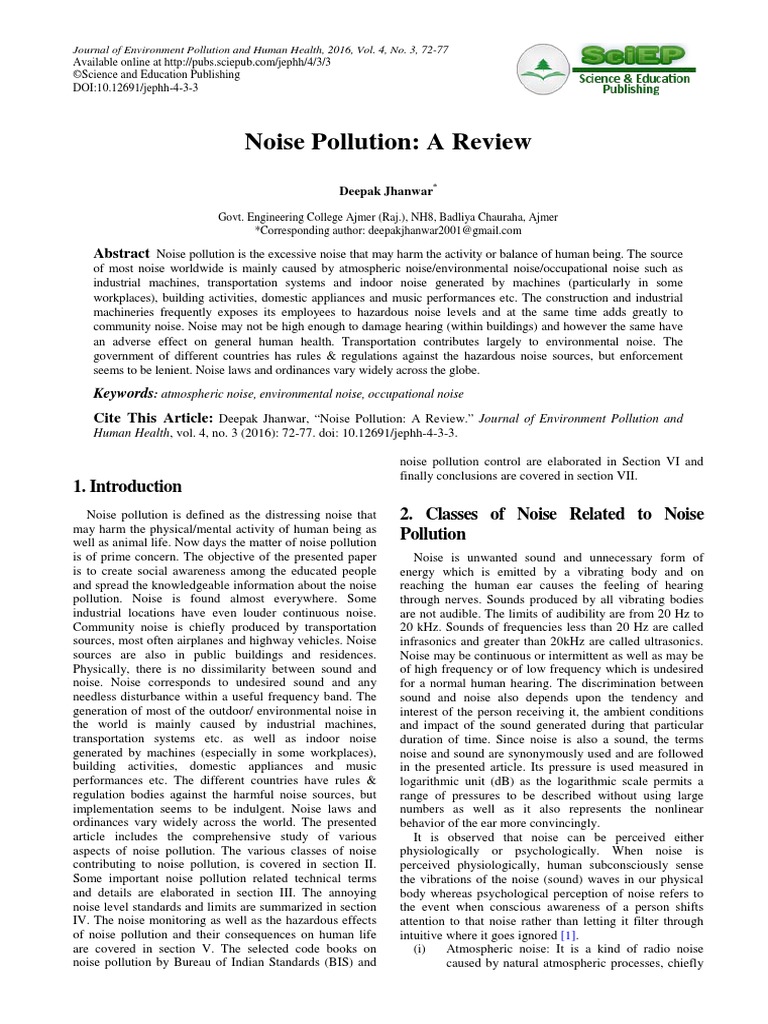 literature review on noise pollution pdf