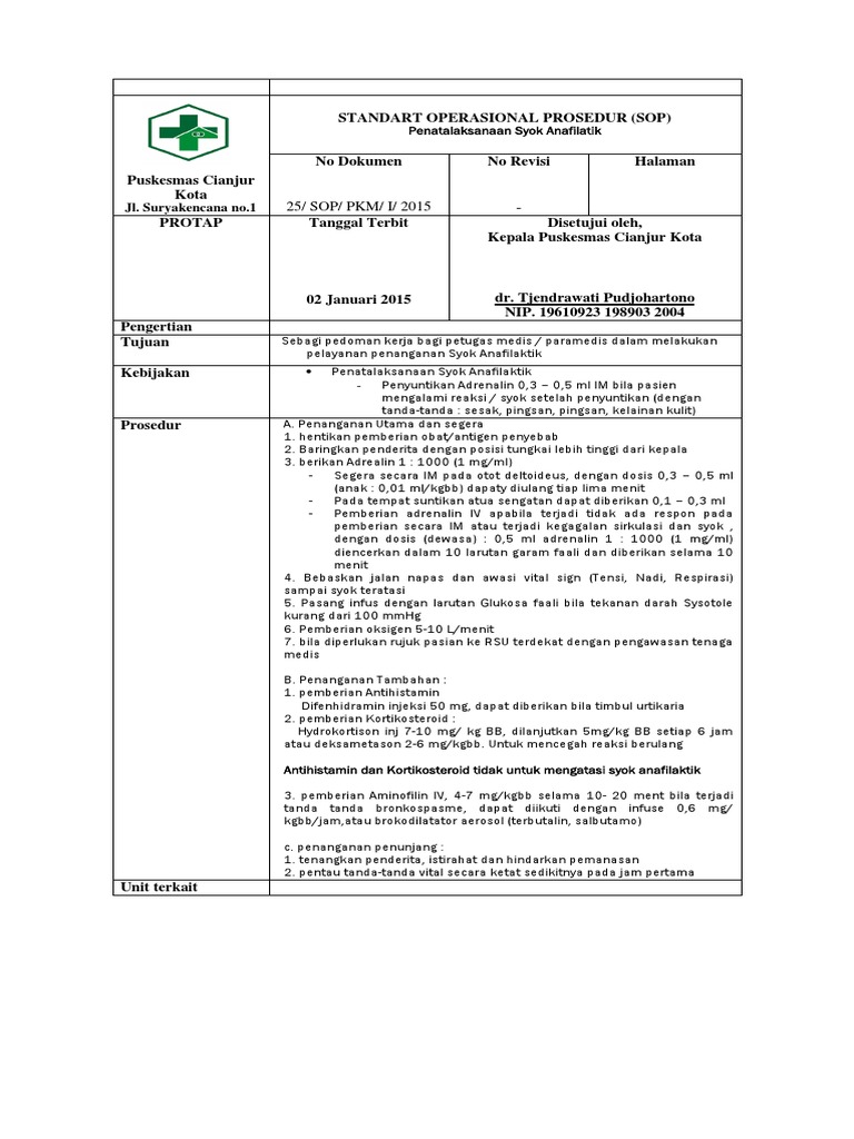321924662 Sop Penatalaksanaan Syok Anafilatik Docx