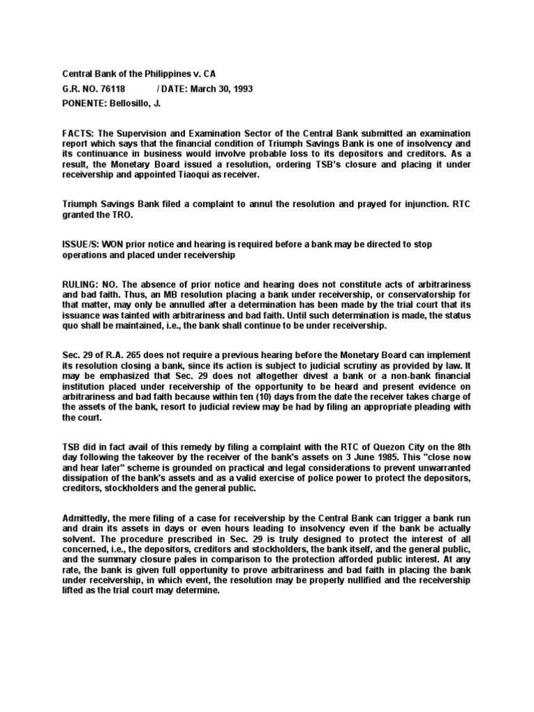 Central Bank of The Philippines vs. CA PDF Receivership Bankruptcy