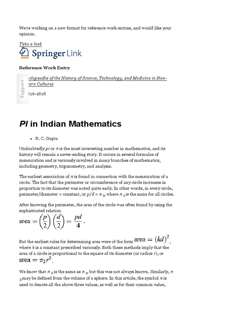 PI in Indian Mathematics PDF Pi Circle