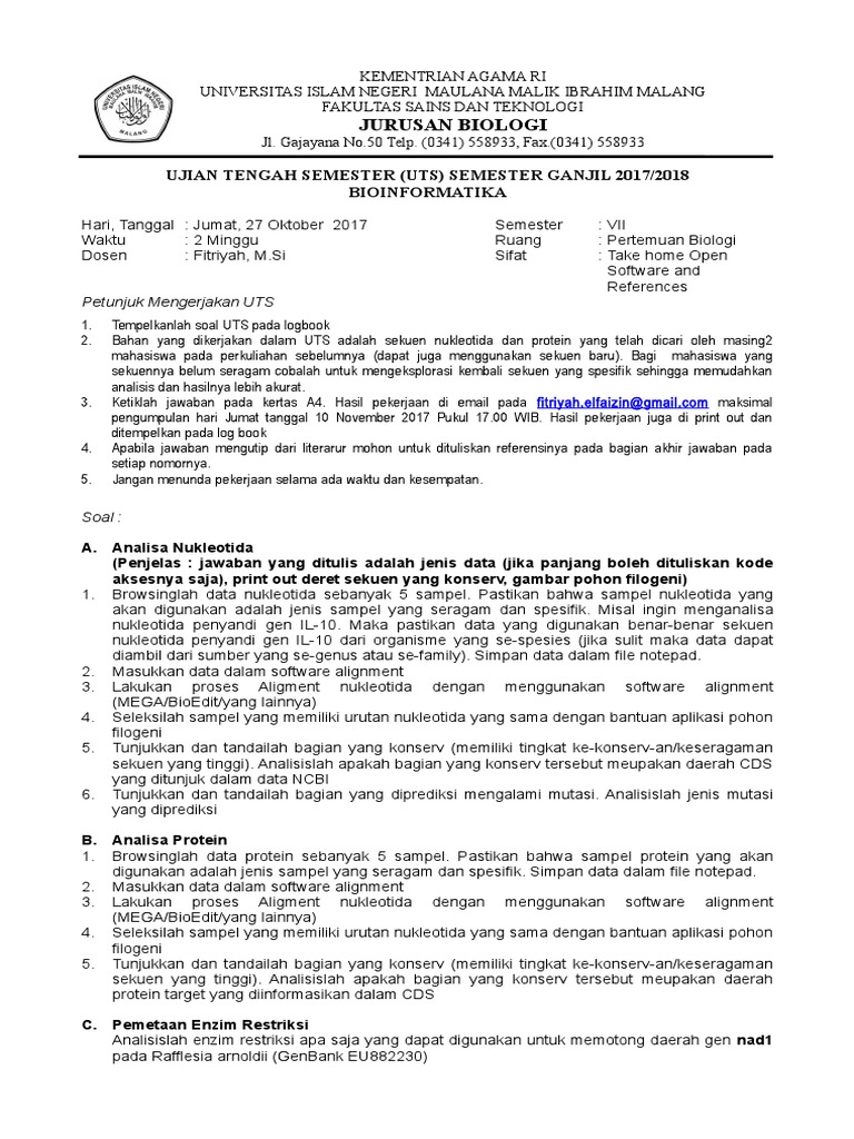 UTS Bioinformatika: Analisis Gen dan Protein | PDF | Sains & Matematika