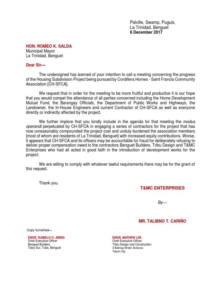 Letter To The Mayor Template
