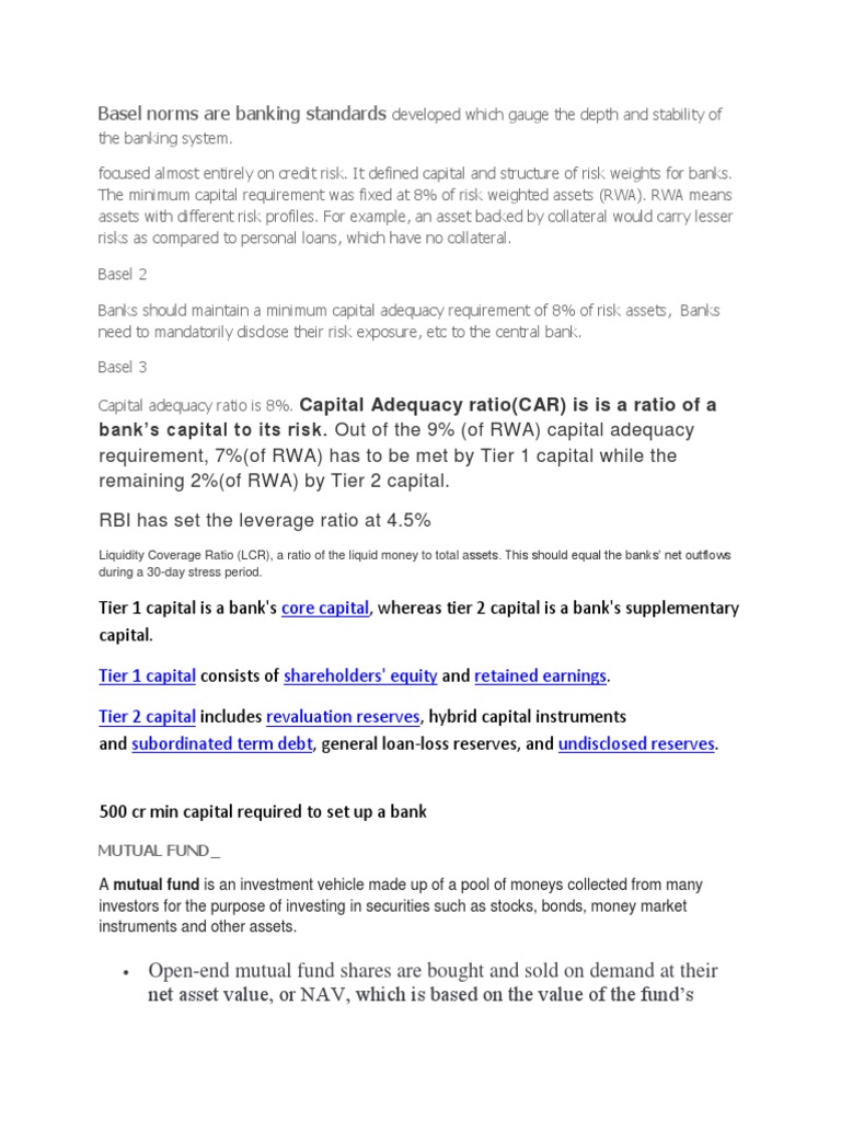 Basel Norms Are Banking Standards | PDF | Tier 1 Capital | Capital ...