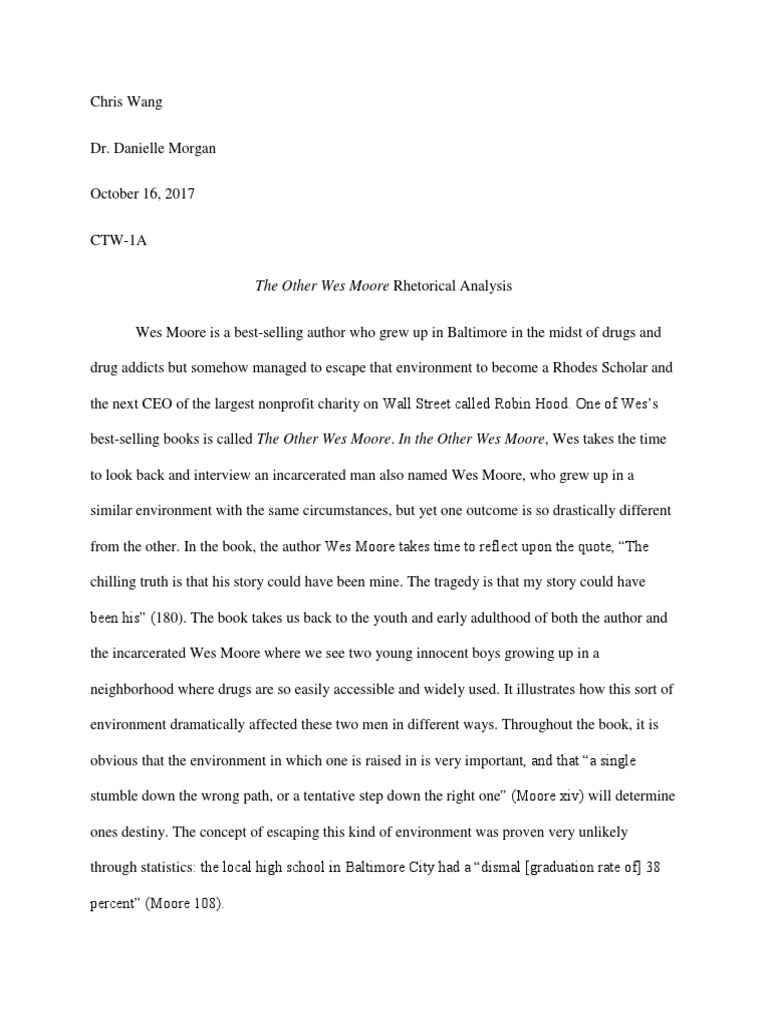 the other wes moore rhetorical analysis