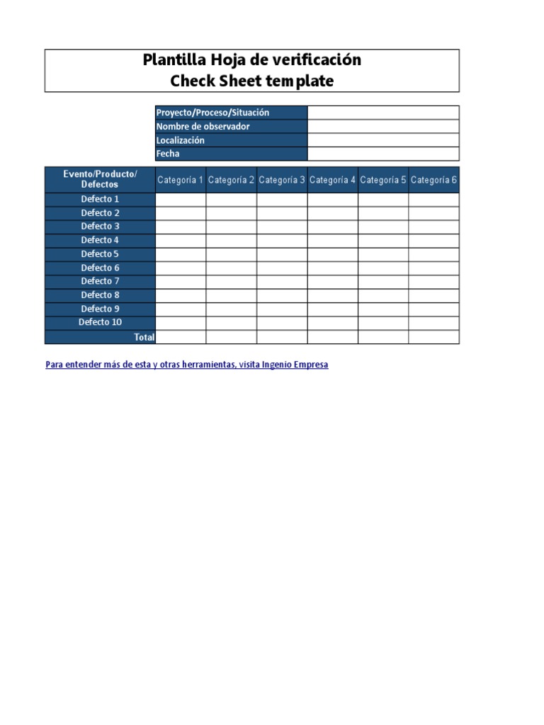 Plantilla Xls Hoja De Verificación