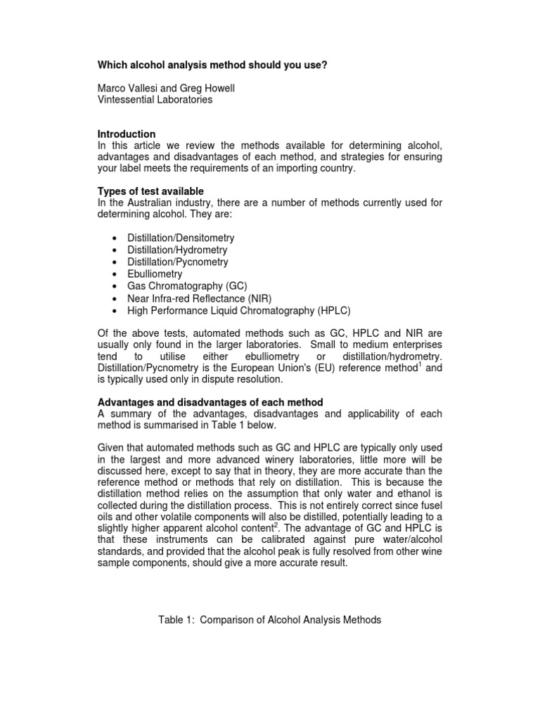 Choosing Alcohol Analysis Methods | PDF | Ethanol | High Performance ...
