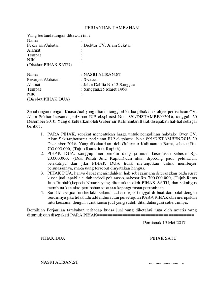 Perjanjian Tambahan Pdf