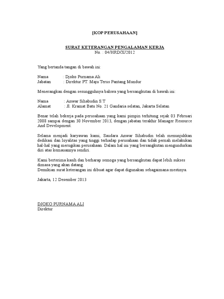 Contoh Surat Pengalaman Kerjadoc