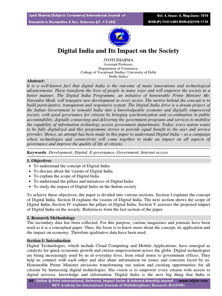 Digital India and Its Impact On The Society | PDF | Internet Access ...