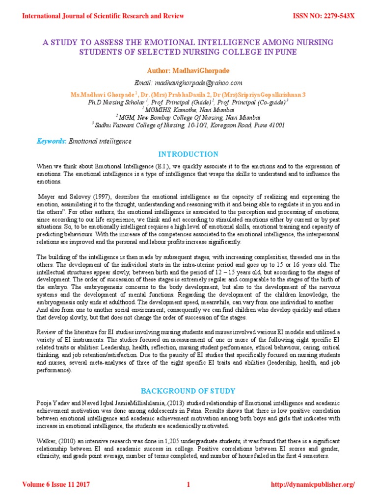 Emotional Intelligence in Nursing Students | PDF | Emotional ...