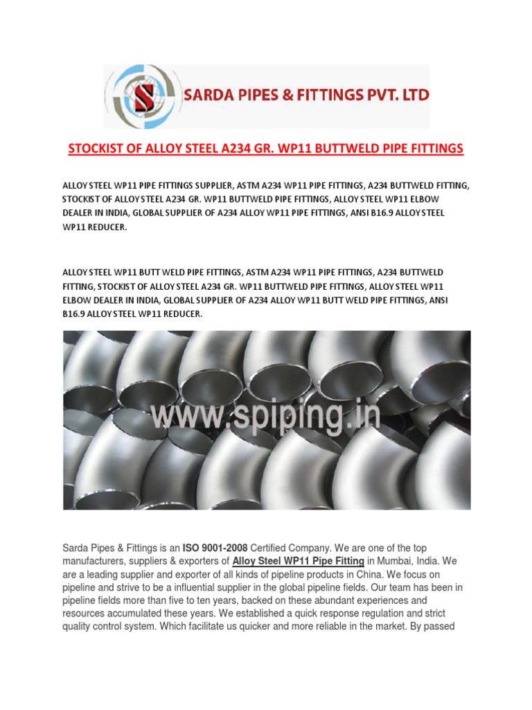 Stockist of Alloy Steel A234 Gr. Wp11 Buttweld Pipe Fittings | PDF ...