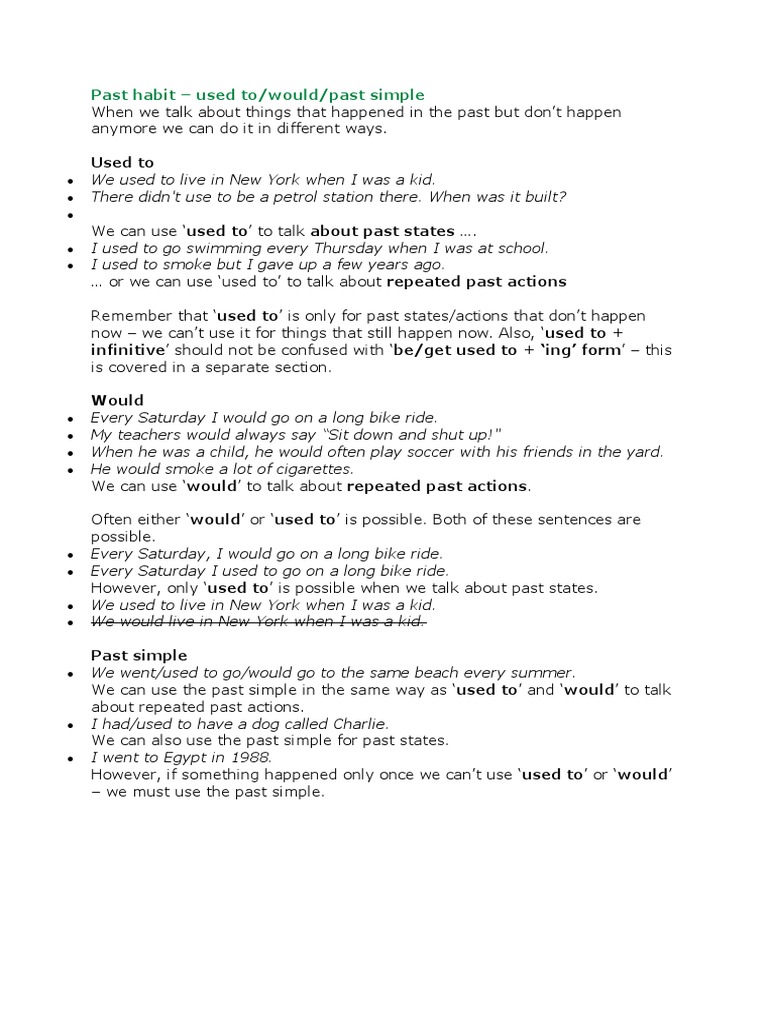 Past Habits: Used to vs. Would | PDF | Language Arts & Discipline