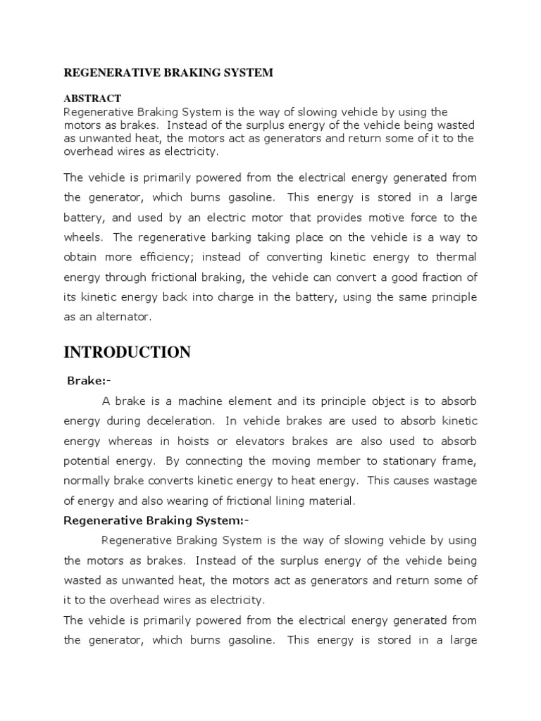 Regenerative Braking System | PDF | Brake | Vehicles