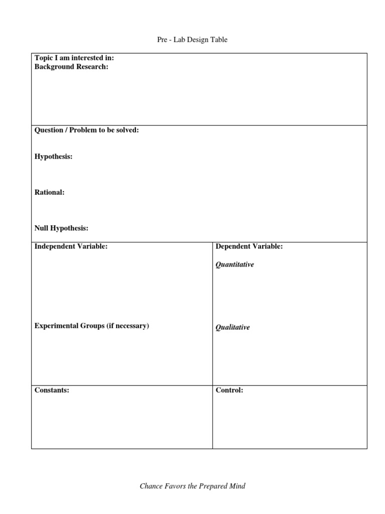 Pre - Lab Design Table BLANK Version | PDF | Computers