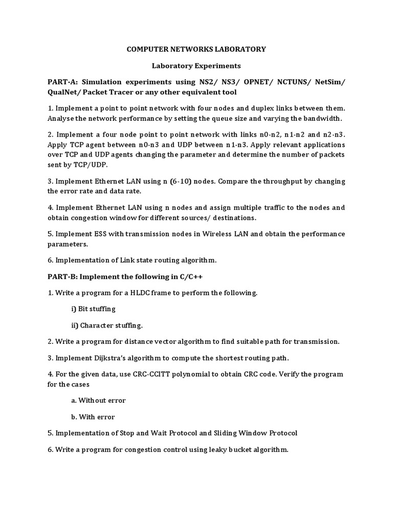 CCN LAB ECE VTU List of Experiments | PDF