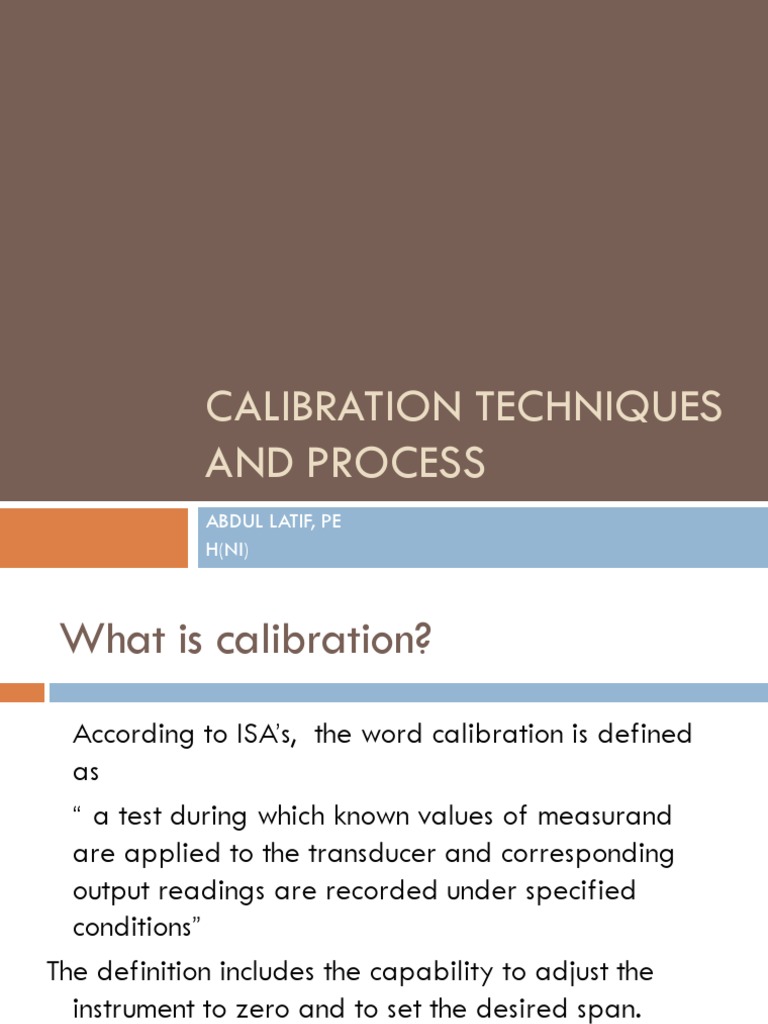 Calibration Techniques and Process Abdul Latif, Pe H (NI) PDF