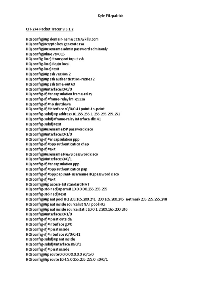 Cisco Packet Tracer Configuration Guide | PDF | Internet Protocols ...