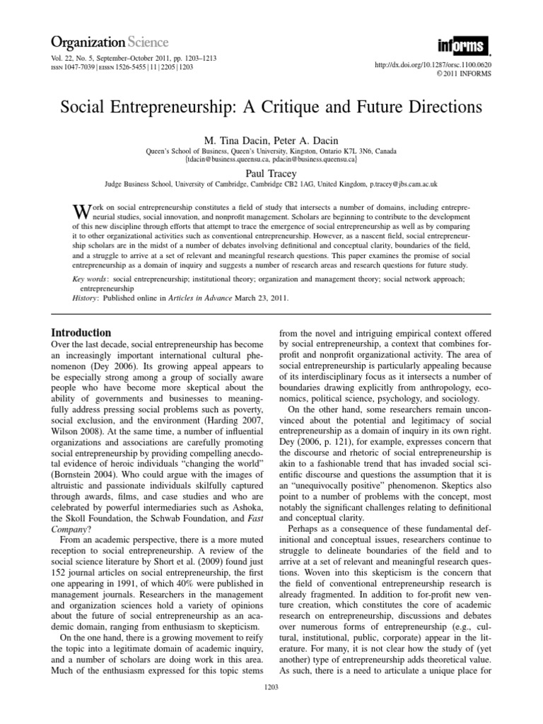 Social Entrepreneurship A Critique and F PDF | PDF | Social ...