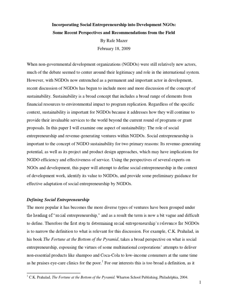 NGOs and Social Entrepreneurship PDF | PDF | Social Entrepreneurship ...