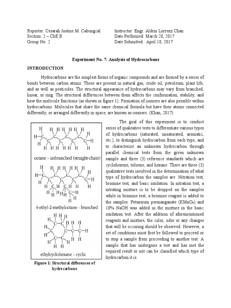 Analysis of Hydrocarbons | PDF | Alkene | Hydrocarbons