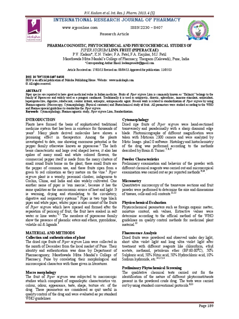 International Research Journal of Pharmacy Piper Nigrum Linn. Fruit