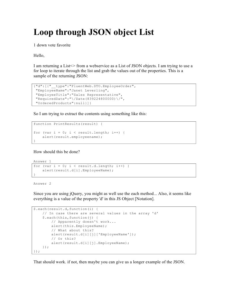 Loop Through JSON Object List | PDF