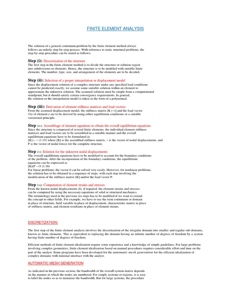 Finite Element Analysis Notes | PDF | Finite Element Method | Matrix ...