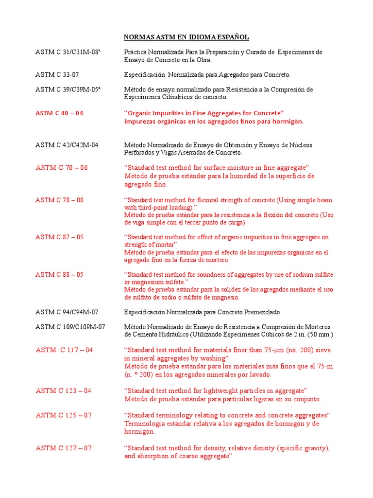 Normas ASTM para Concreto en Español | PDF | Material compuesto | Hormigón