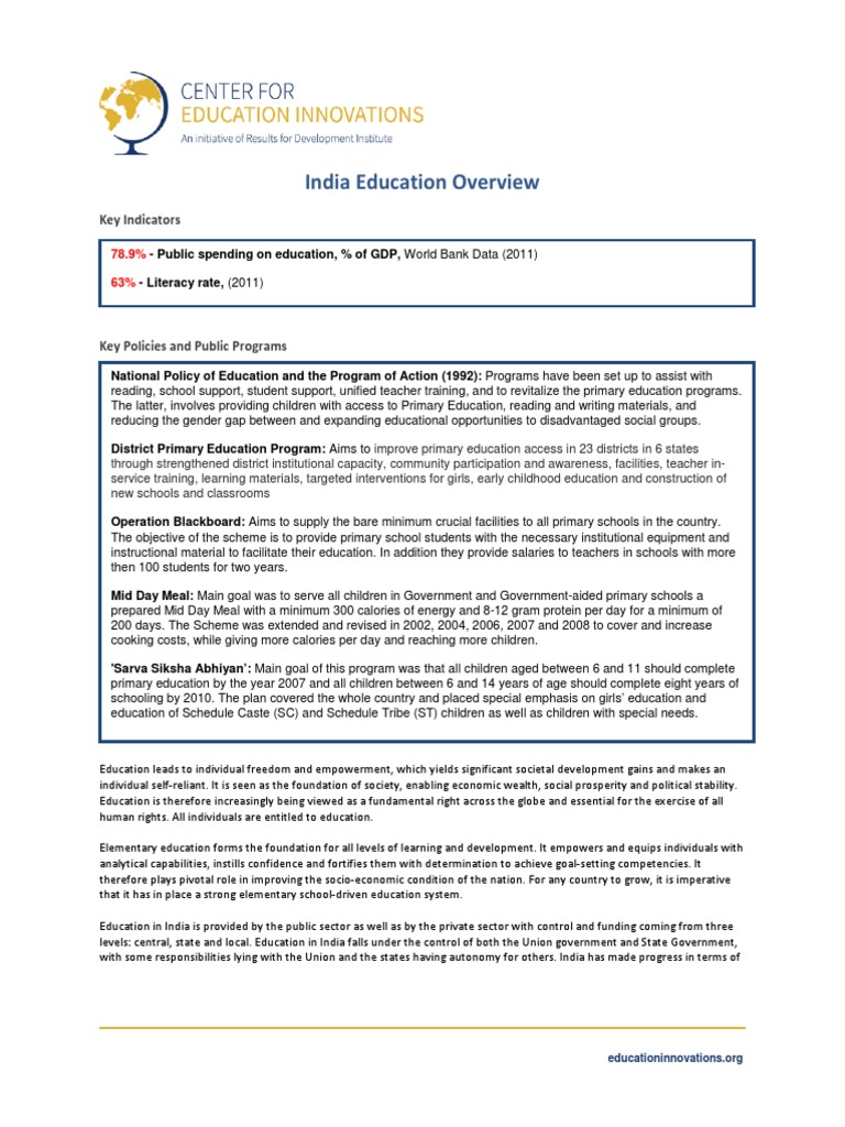 District Primary Education Program in India | PDF | Primary Education ...