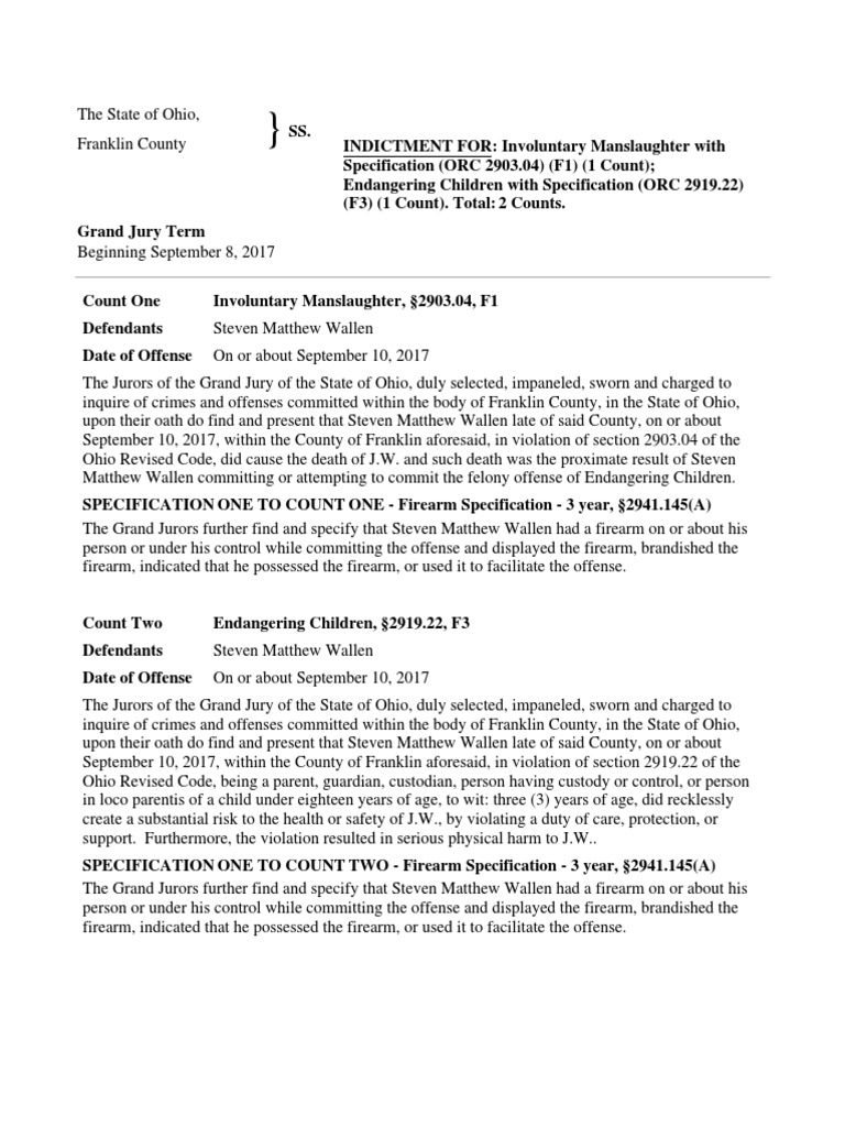 Ohio Indictment: Wallen's Manslaughter Charges | PDF | Grand Jury | Law