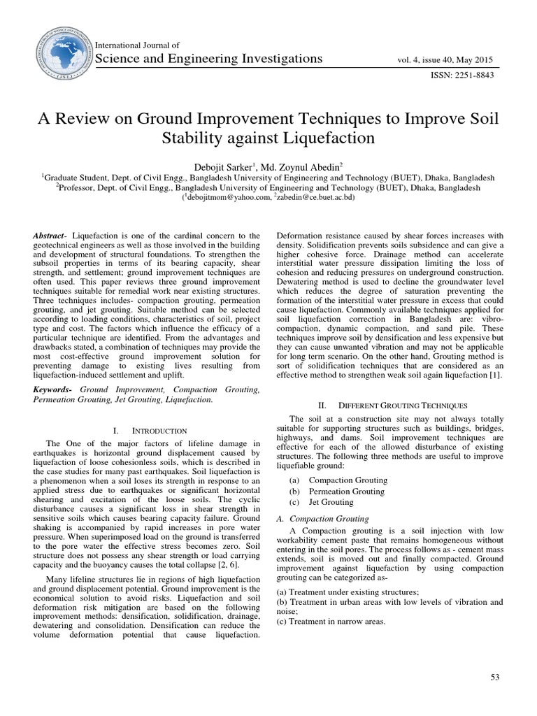 Ground Improvement Techniques for Liquefaction | PDF | Soil | Earth ...