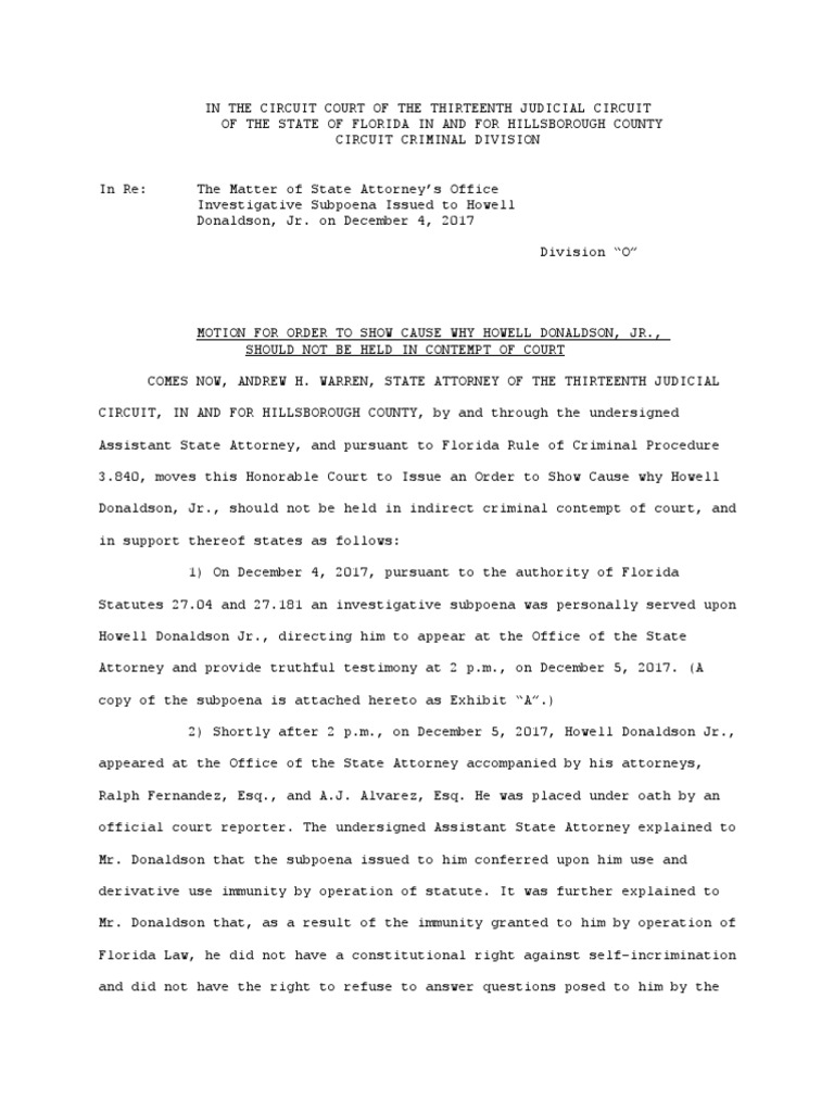 Motion For Order To Show Cause Howell Donaldson, JR PDF Contempt Of