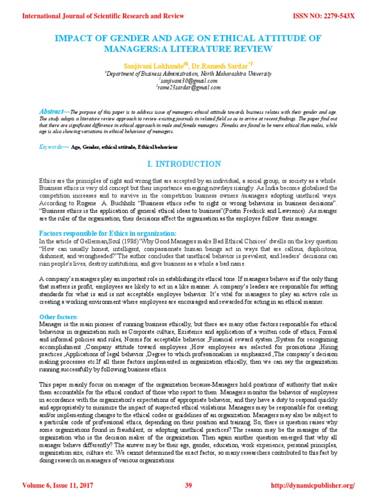 Gender and Age Impact on Manager Ethics | PDF | Gender | Gender Studies