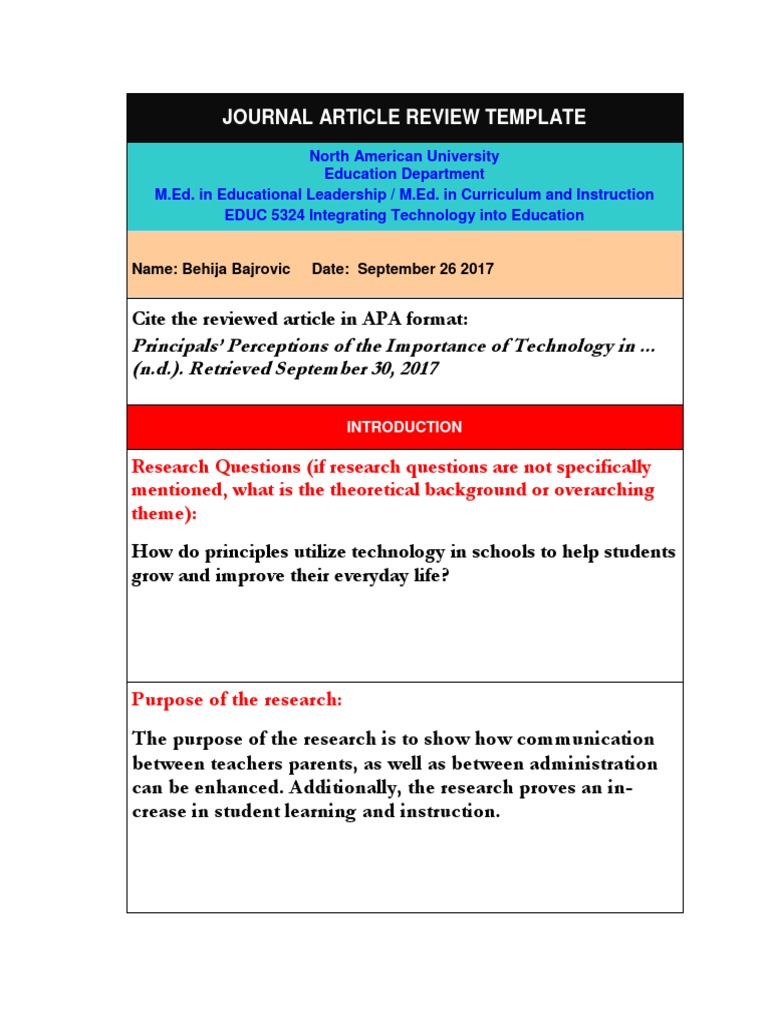 Educ 5324-Article Review Template | PDF | Applied Psychology ...