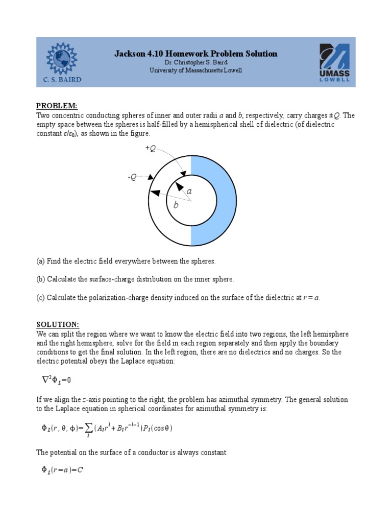 Jackson 4.10 Homework Problem Solution | PDF | Equations | Sphere